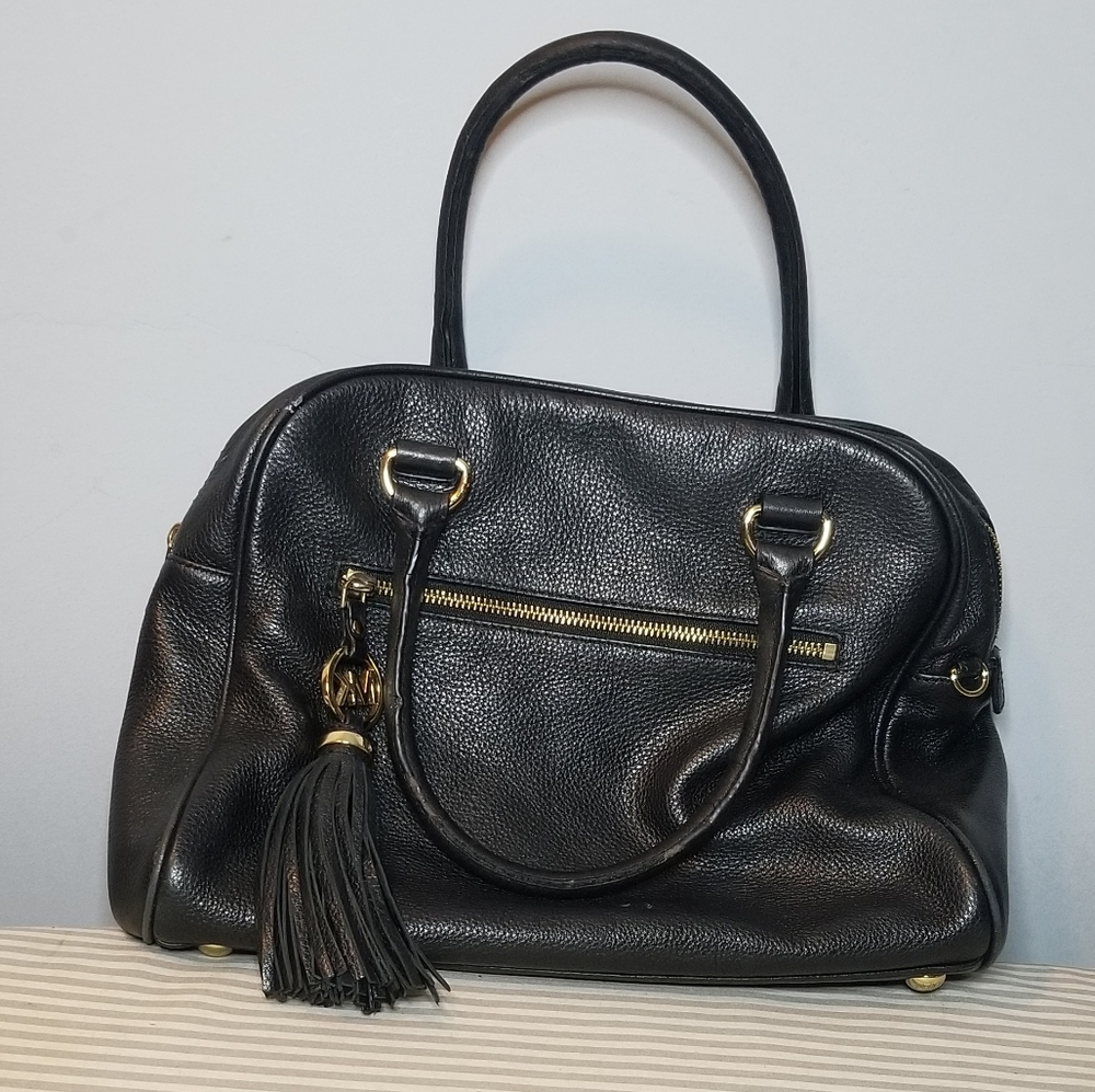 Michael Kors gold accented tassel leather satchel crossbody